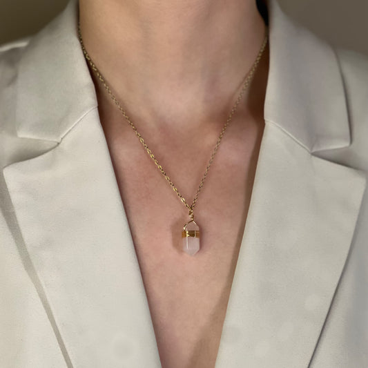 collier bohème doré quartz rose