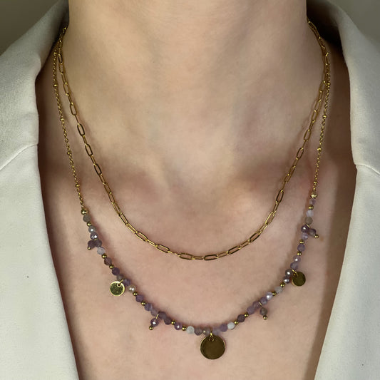 collier iris améthyste doré