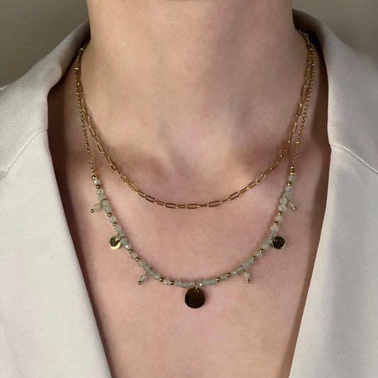 collier iris aventurine verte doré