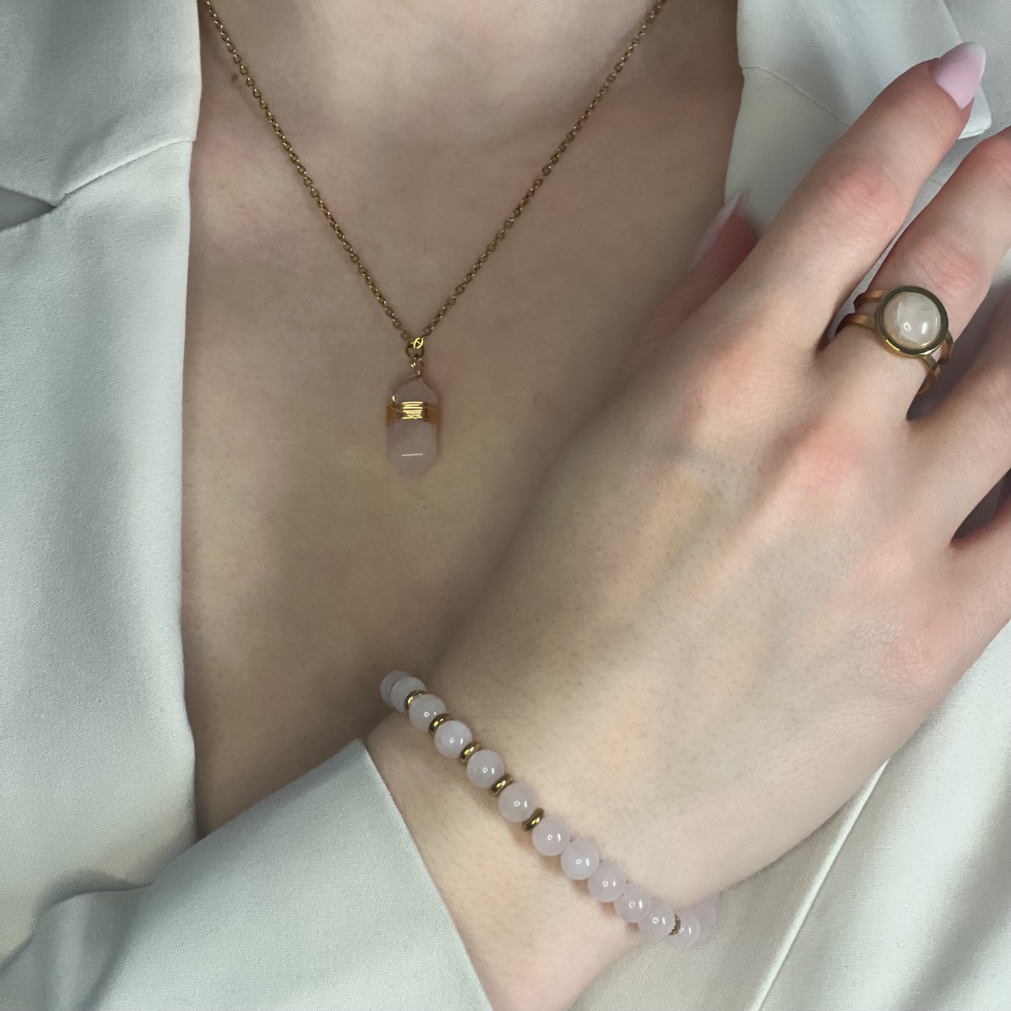parure en quartz rose doré