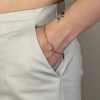 bracelet cléa quartz rose doré