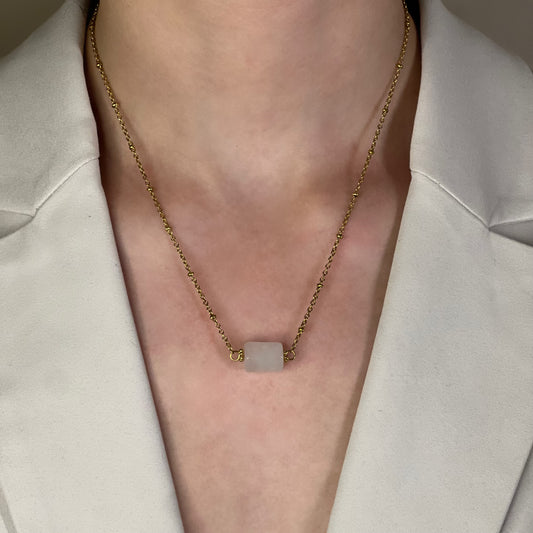 collier cléa quartz rose doré