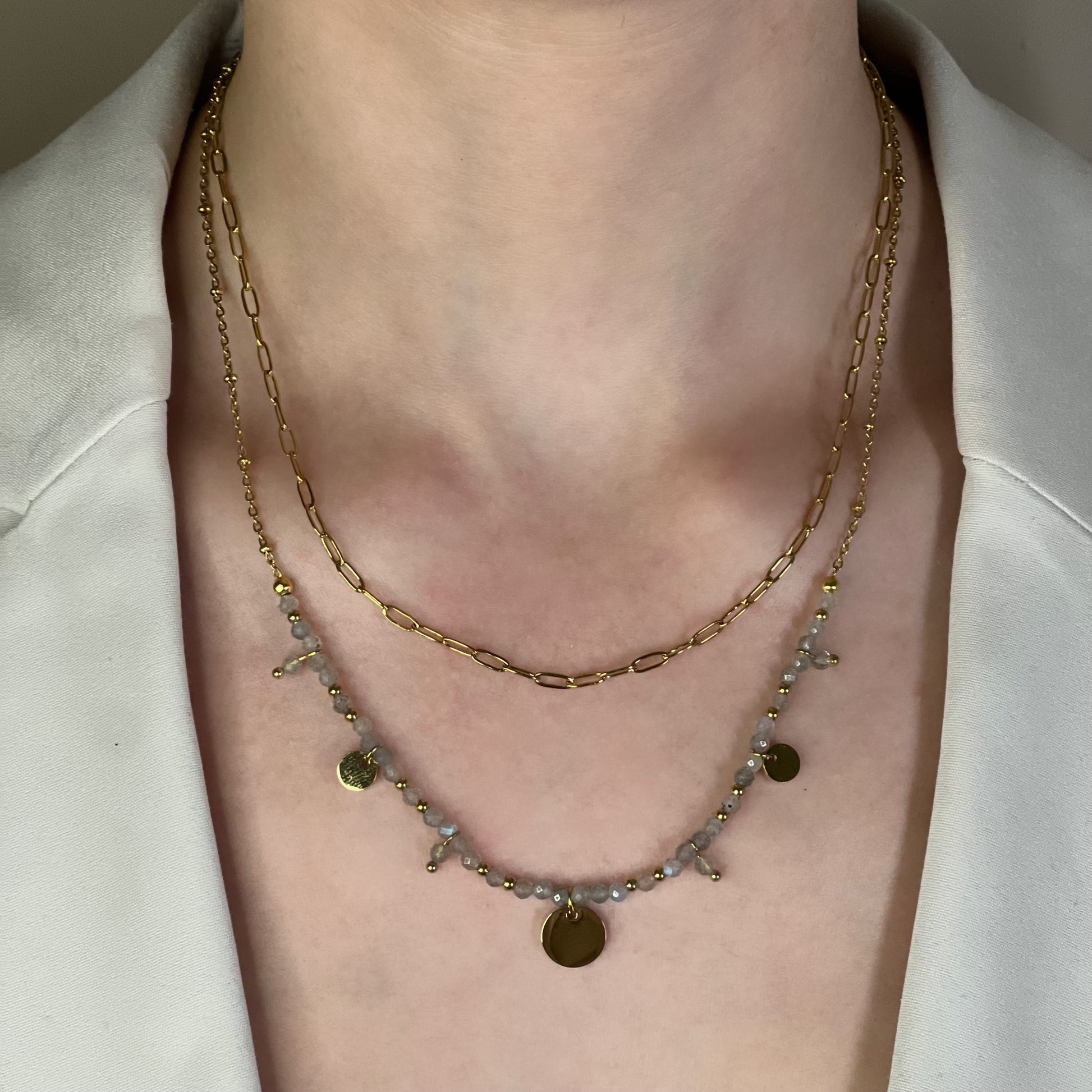 collier iris labradorite doré
