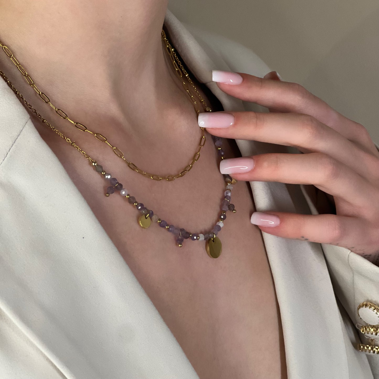 collier iris améthyste doré
