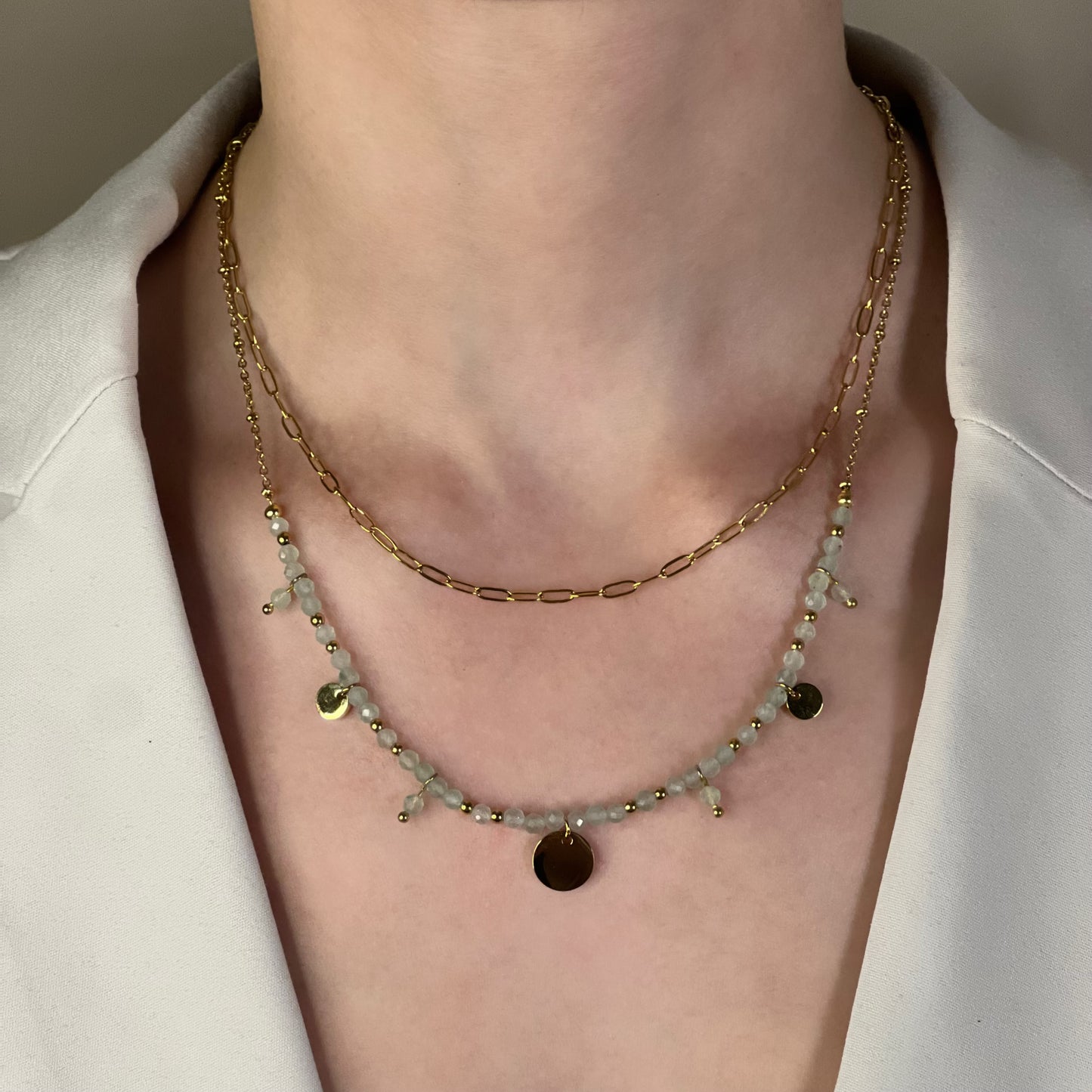 collier iris aventurine verte doré
