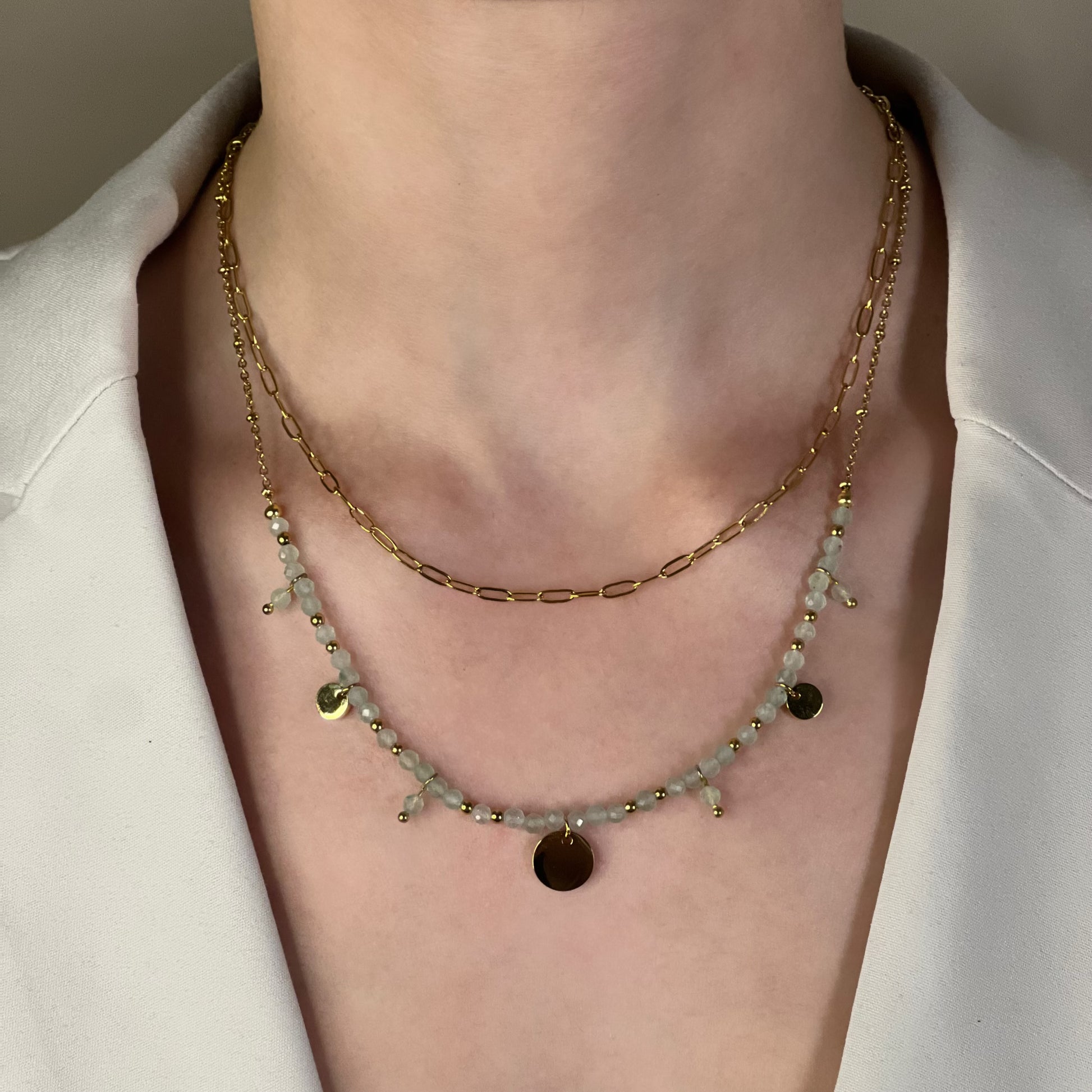 collier iris aventurine verte doré