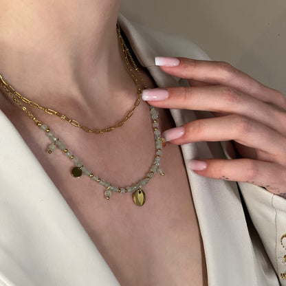 collier iris aventurine verte doré
