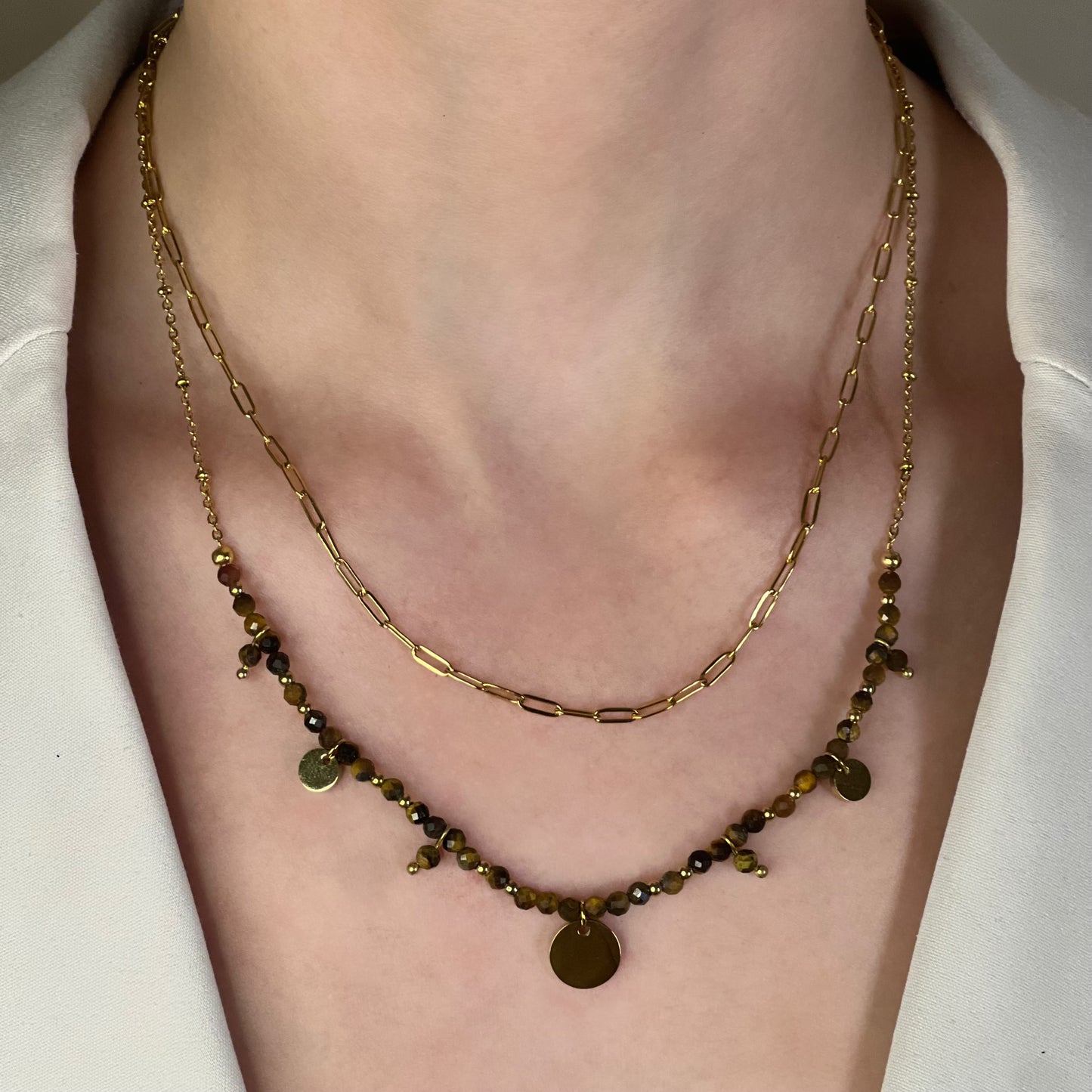 collier iris oeil de tigre doré