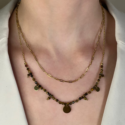 collier iris oeil de tigre doré