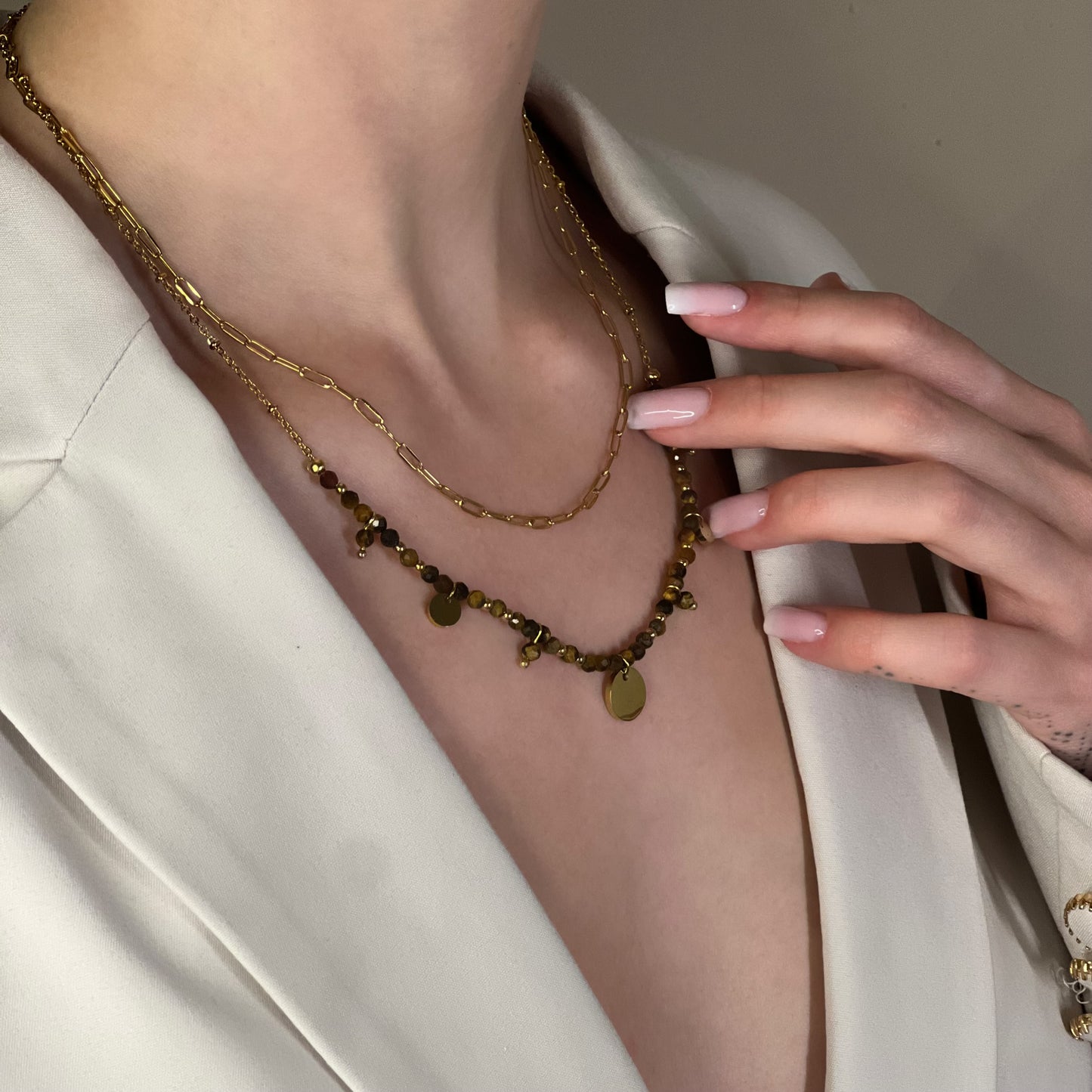 collier iris oeil de tigre doré