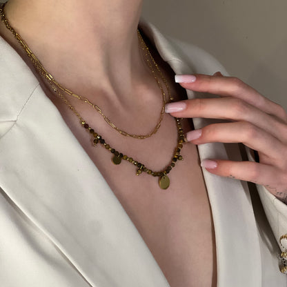 collier iris oeil de tigre doré