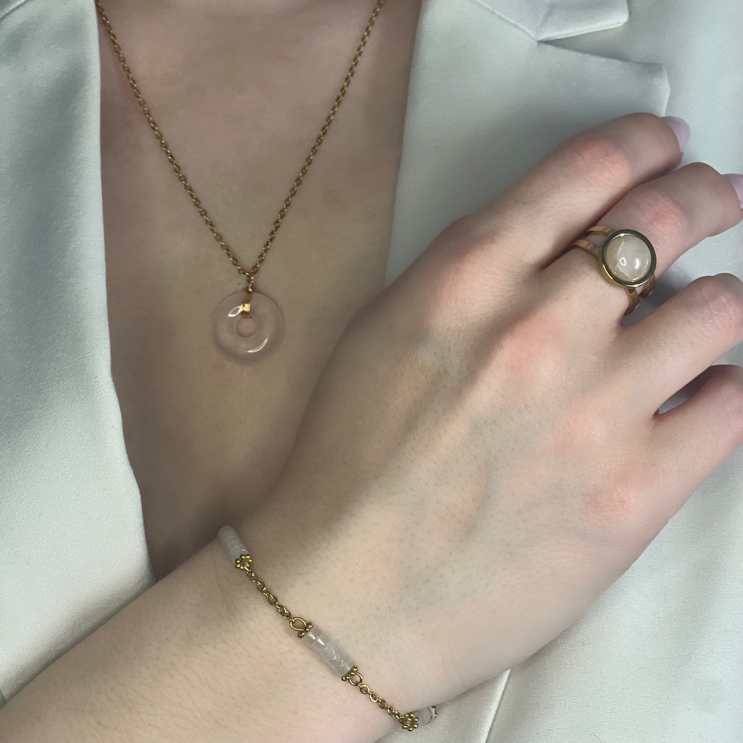 parure en quartz rose doré