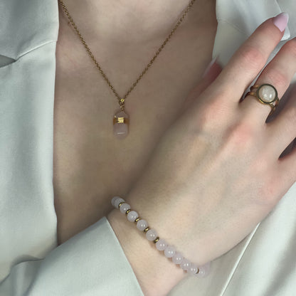 parure en quartz rose doré