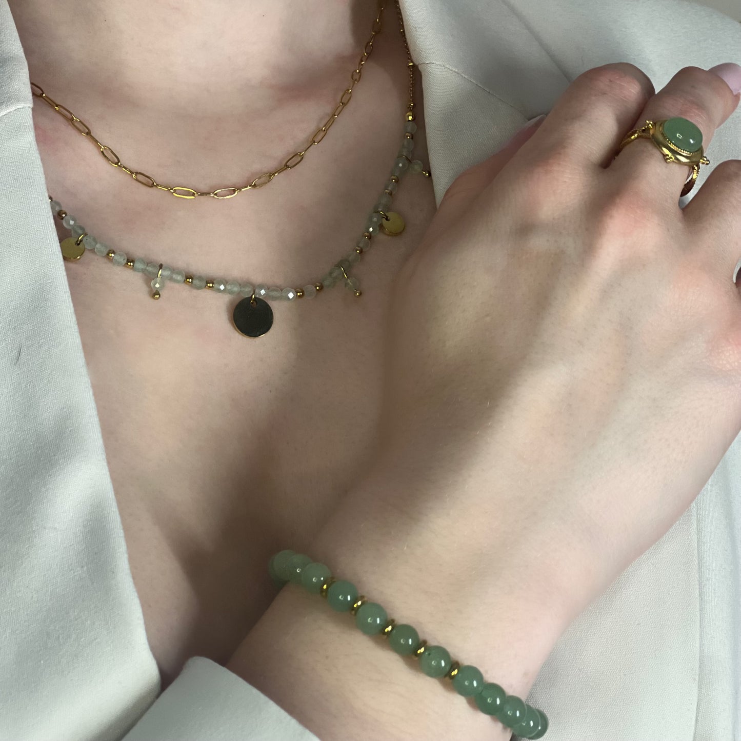 parure en aventurine verte doré