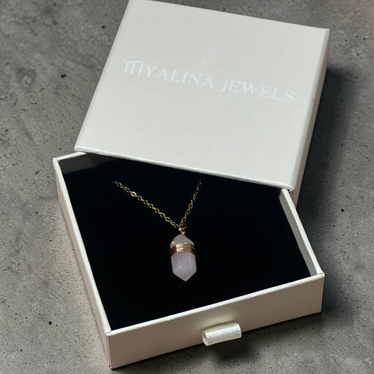 collier bohème doré quartz rose