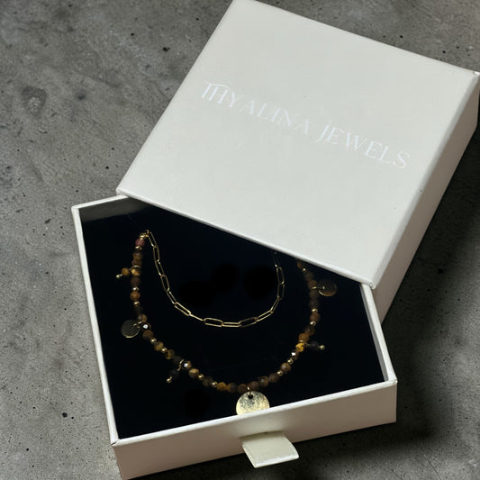 collier iris oeil de tigre doré